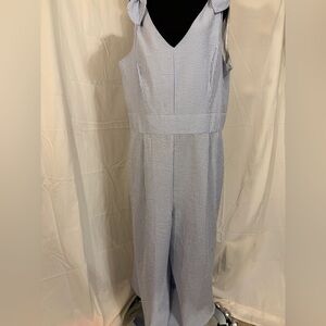 Elle Blue And White Striped Seersucker Jumpsuit Size XXL